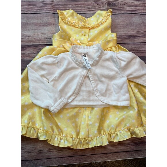 Cherokee Girls 18 Month Dress with Matching Cardigan, yellow, white polka dots - Picture 8 of 9